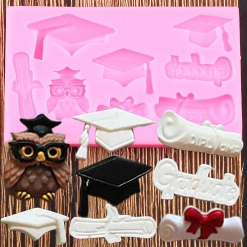 Graduation Theme Silicone Molds Bachelor Cap Fondant Mold DIY Party Cake Decorating Tools Candy Clay Chocolate Gumpaste Moulds