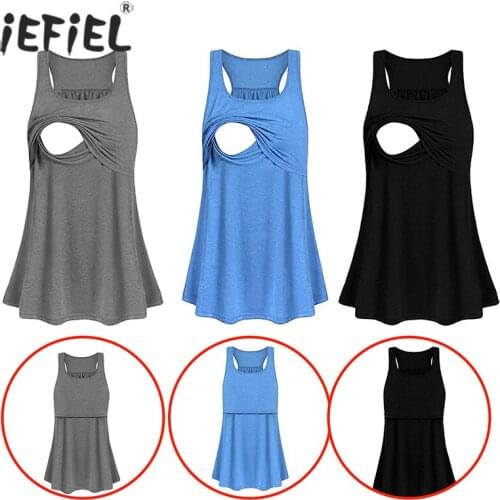 Maternity Nursing Tops Wrap Double Layer Sleeveless Blouse T-Shirt Summer Pregnant Women Breastfeeding Vest Maternity Clothes