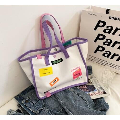 Women Bags New Casual Tote for Girls Large Capacity Handbag Female Panelled Bag Shopping Bag Canvas Shoulder Bags High beach bag
