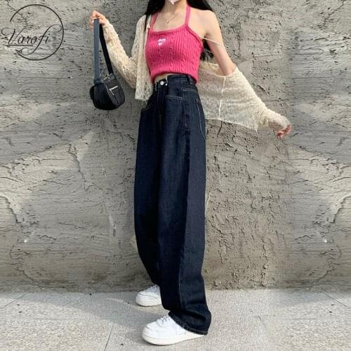 Varofi High waisted wide leg jeans Womens loose straight leg dark blue trousers woman jeans baggy jeans xs jeans y2k jeans