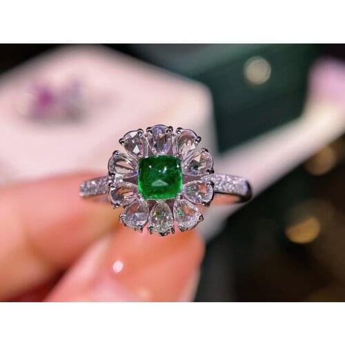 H701 Emerald Ring 0.5ct Pure 18K Gold Jewelry Colombia Vivid Green Emerald Gemstone Diamond Female Rings for women Fine Ring