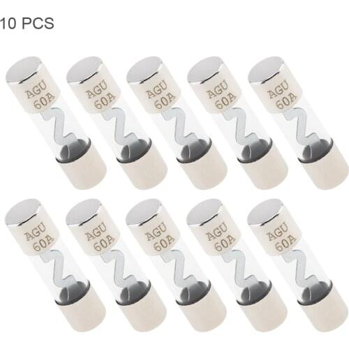 10pcs 60A High-Quality AGU Car Glass Fuse Replacement Car Auto Audio Power Amplifier Glass AGU Nickel Plated Fuse for Cars