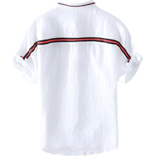 100% Pure Linen Summer Striped Shirts for Men Short Sleeve Fashion Casual Turn-down Collar Tops Male Black Vintage Clothing