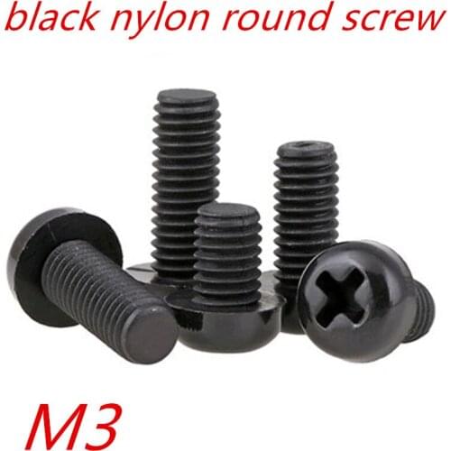 1000Pcs M3*4/5/6/8/10/12/15/20/25/30 Black Plastic Nylon Round Pan Phillips Head Screw Bolt Hex Nut
