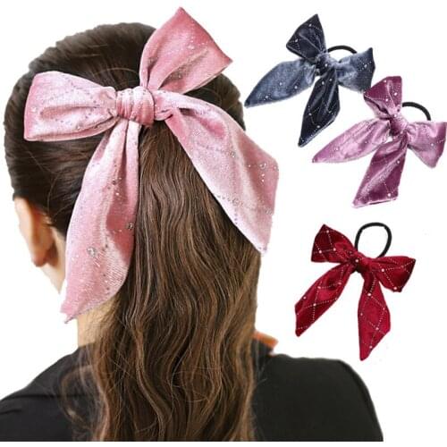 2019 Vintage Rhinestone Velvet Hair Scrunchie Girls Hair Bows Gumki Do Wlosow Haar Accessoires Hair Scrunchies Women Hairband