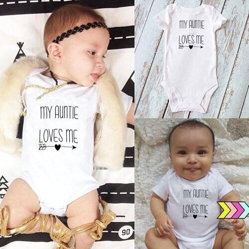 2020 Baby Summer Romper My Auntie Loves Me Letter Printed Newborn Baby Boy Girl Jumpsuit One Pieces Clothes 0-24M