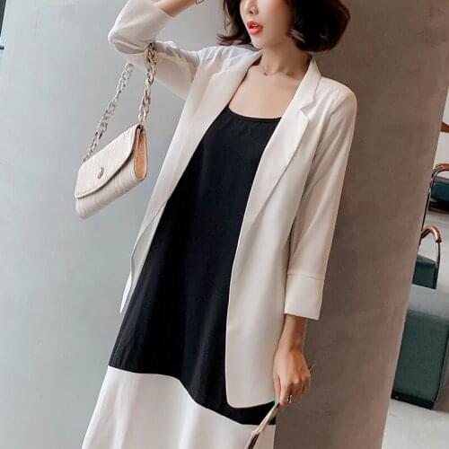 Women 2020 Fashion Office Wear Summer Thin Chiffon Blazers Coat Vintage Notched Collar Female Outerwear Chic Tops L-5XL