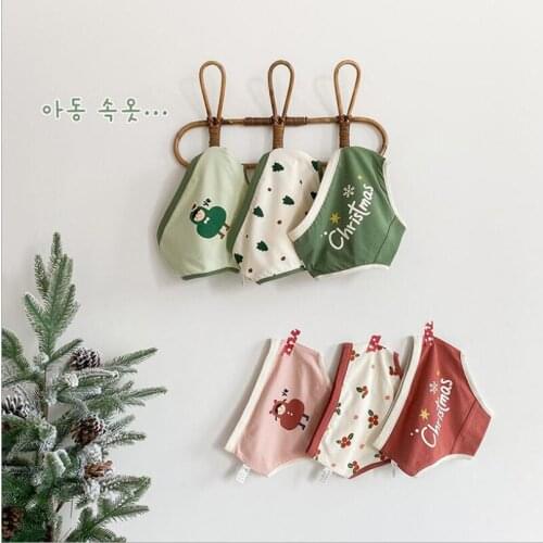 3pc/lot baby girls underwear cotton panties kids short briefs children underpants Merry Christmas printing pattern boy and girls