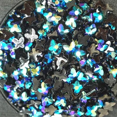300PCS SS29 6.2mm butterfly shape blue AB resin drill the Non hotfix flatback rhinestone acryl Decoration beads