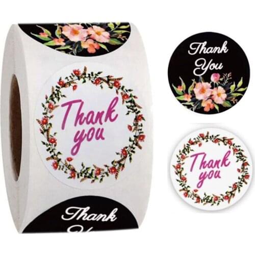 500pcs Round 2 Designs Floral Thank You Stickers Flower Labels Stickers For Wedding Birthday Party Envelope Decoration Stickers