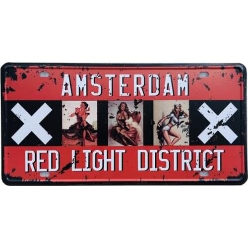 Car License Plate District Red Light Holland City Metal Tin Sign Pub Bar Garage Plate Barn or Man Cave Wall Decoration