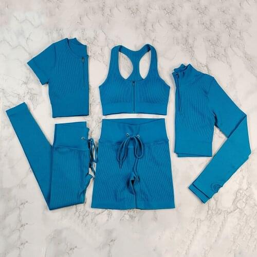 Seamless Women Yoga Set Workout Sportswear Gym Clothing Zipper Long Sleeve High Waist Leggings Fitness Bra Athletic Sports Suits