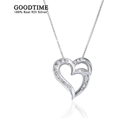 Noble Women Necklace Pure 925 Sterling Silver Necklace Double Love Heart Zircon Pendant Clavicle Chain Fashion Jewelry Accessory