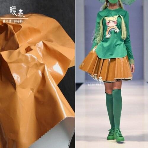 Patent Leather Fabric PU Mirror Light Tan Waterproof DIY Patches Bags Bows Coat Dress Stage Decor COSplay Designer Fabric