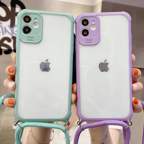 Phone Case for IPhone 11 Pro Max SE 2020 XR X XS Max 7 8 Plus 11Pro Case Transparent Bumper Lanyard Strap Protector Full Cover
