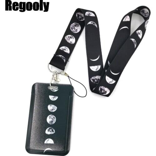 Lunar Eclipse Moon Space Lanyard Credit Card ID Holder Bag Student Women Travel Card Cover Badge Car Keychain Decorations