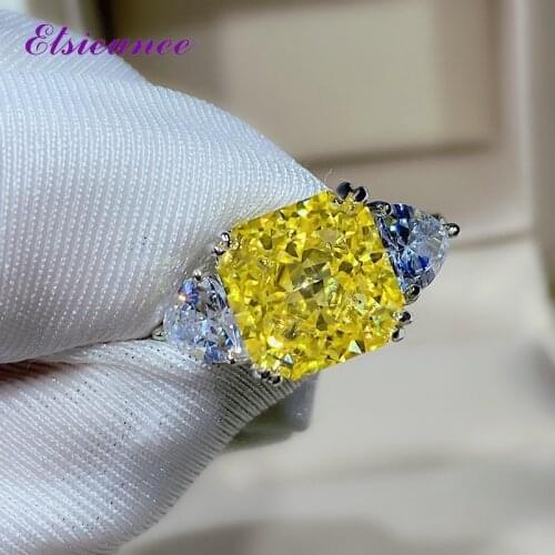 ELSIEUNEE 100% 925 Sterling Silver Created Moissanite Citrine Gemstone Wedding Cocktail Party Ring for Women Luxury Fine Jewelry