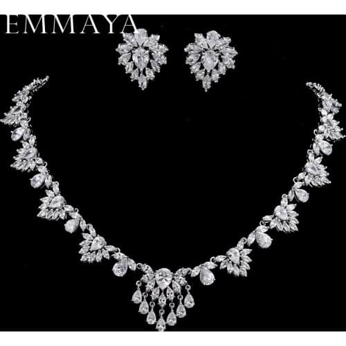 EMMAYA CZ Fashion Cubic Zirconia Silver Color Wedding Costume Big Statement Jewelry Sets for Women