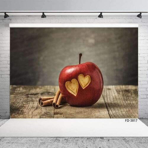 Red Apple Two Hearts Wood Board Bokeh Phorography Background Cloth Baby Shower Child Portrait Backdrop Decor Photo Studio Props
