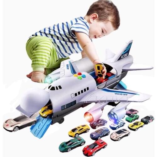 Childrens Toy Model Simulation Inertia Story Airplane Toy Early Education Sound and Light Track Toy Passenger Plane Storage Car