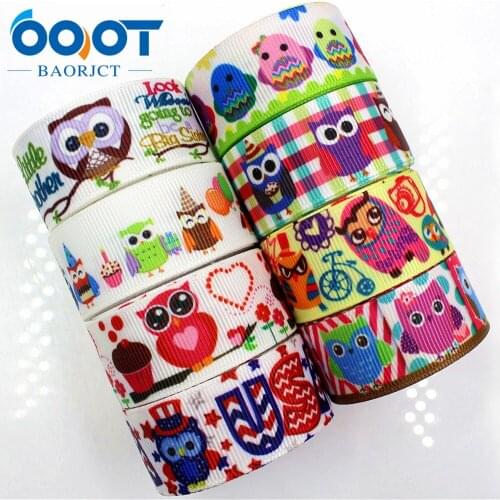 175318,22MM cartoon owl Printed grosgrain ribbon,garment accessories hair accessories material, DIY Handmade decoration wrapping