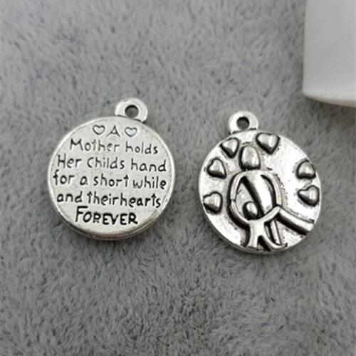M0100 High Quality 20 Pieces/Lot Diameter 17mm Antique Silver Plated Round Disc Mother and Baby Love Mom Charms