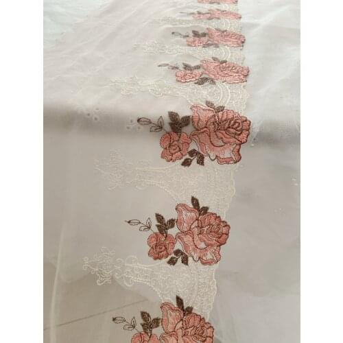 5 yards Blush Pink Embroidered Lace Trim Mesh Lace Trim With Peach Pink Peony Rose Colored Tulle Lace Trim
