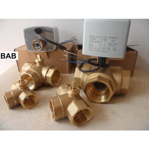 AC220V DN15(G 1/2") to DN 32(G 1-1/4") 3 way/T-type 3 wires 2 control brass electric actuator motorized ball valve high quality