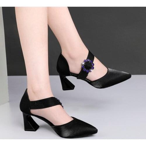 Crystal Square Heel Woman Mules New Slingback Mary Janes Shoes Luxury Brand Rhinestone Shoes Women Pumps