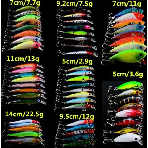 LINGYUE Set Mixed 8 Models 58pcs/lot Fishing Lures 58 Colors Quality Good Wobbler Fishing Tackle Minnow Lure and VIB bait mix