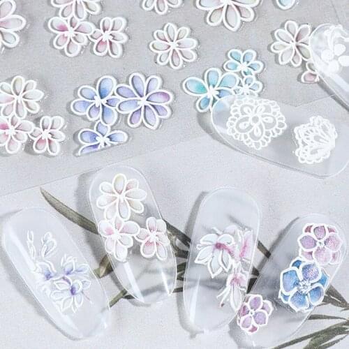 DIY Nail Art Stickers Emboss Engraved Flower Nail Designs Stickers Back Glue Decals on Nails Manicure Charms Foils Decoration 5D
