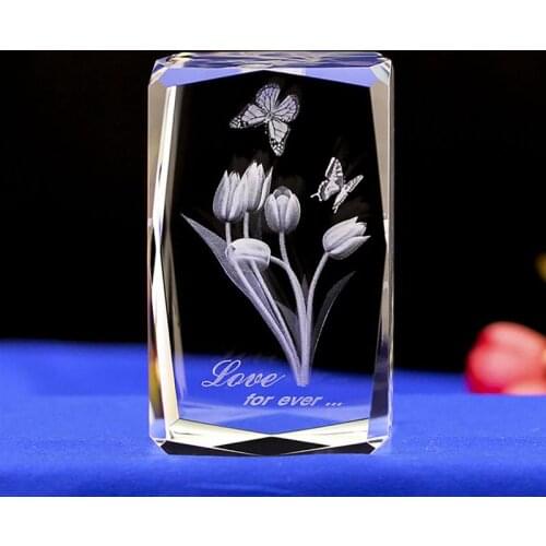 Desktop Ornament Clear Tulips Crystal Valentine’ Day Gift Tabletop Home Desk Decor Crystal Desk Ornament