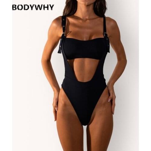 New New Womens Swimsuit Buckle One-piece Swimsuit Solid Color Female Bikini One-piece Swimsuit Thong Bikini