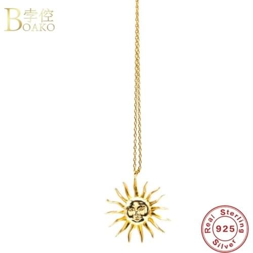BOAKO 925 Sterling Silver Korean Fashion INS Sun Diamond Pendant Necklace For Women 2021 Girl Gifts Party Fine Jewelry Collares