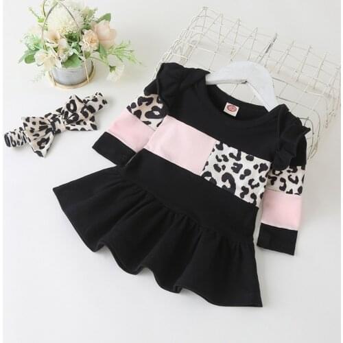 Fashion Fall Winter Toddler Girl Dress Leopard Print Patchwork Long Sleeve Girl Dresses Party Wedding Baby Girl Clothes 0-18M