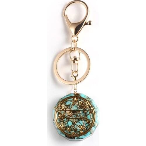 Natural Stone Orgonite Energy Pendant Keychains Turquoises Chip Gravel Orgone Amulet EMF Protection Key Rings Healing Jewelry