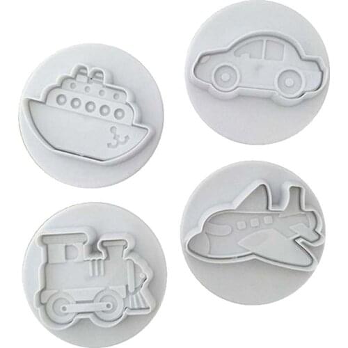 Building Series Transport Vehicle Spring Mode Plastic Cookie Biscuit Cutter Printing Plunger Spring Mode Fondant Baking Kitchen