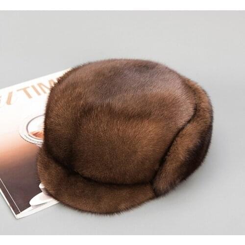 Free Shipping New Genuine Mink Fur hat with Visors Real fur cap Mens hat with Earflaps Winter 2 colors Wholesale Retail OEM