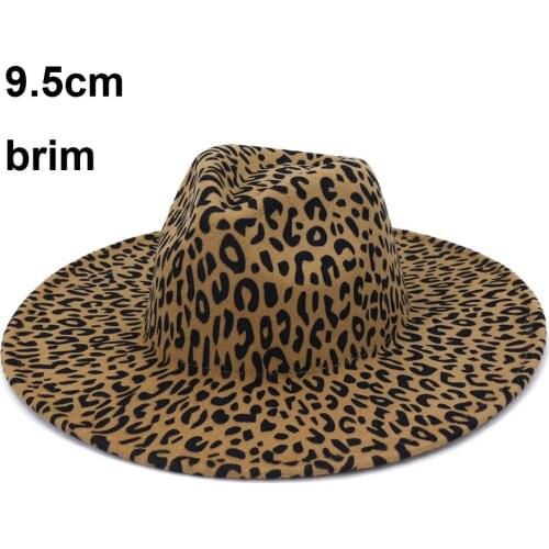 9.5 cm Big Brim Autumn Winter British Style Mens Womens Leopard Print Top Fedora Hat Church Party Outdoor Hat Caps