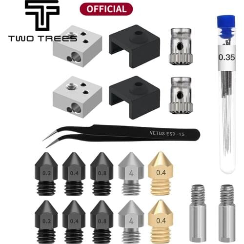 Twotrees 3D Printer nozzle MK8 aluminum block tool tweezers 0.35mm cleaning needle MK8 sock extrusion wheel for 3D Printer Bluer