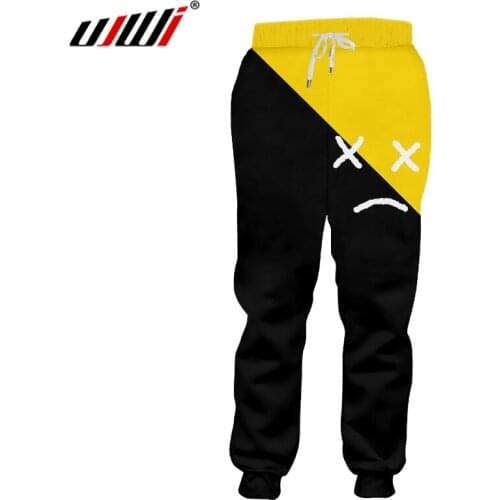 UJWI Man Large Size Casual Sweatpants 3D Printed Black Yellow Expression Creative Mens Pants Assorted Color Theme