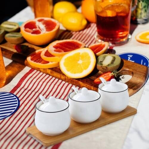 Creative Ceramic Seasoning Can Black Line Drum 3 Piece Ceramic Can Seasoning Box Bottle