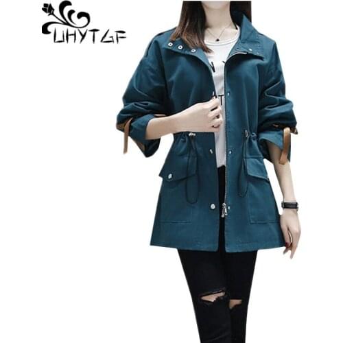 UHYTGF Woman fashion Spring autumn trench coat new Korean loose plus size coats Solid color wild elegant windbreaker female 330