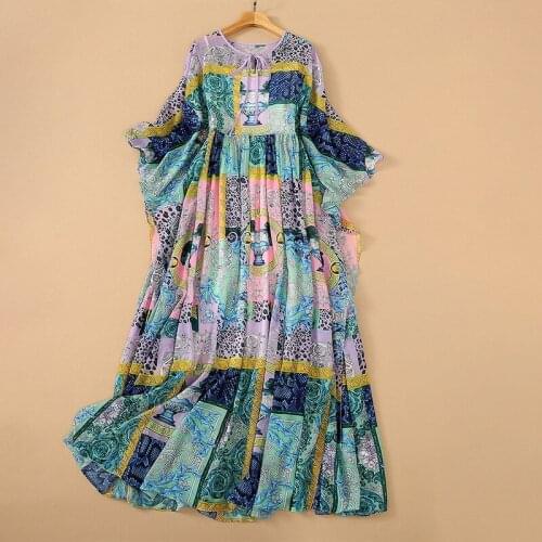 European and American womens wear for summer 2021 The bat sleeve Restoring ancient ways is printed Fashion pleated dress