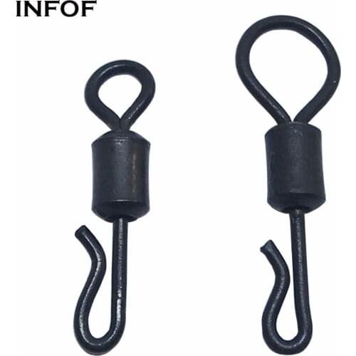 INFOF 100pcs Carp Fishing Swivels Rolling Quick Change Swivels Matte Black Carp Fishing Accessories Barrel Swivel Q-Shaped