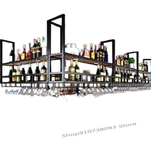 Bar counter hanging rack industrial wind wall hanging wine cooler wine glass rack upside down bar hanger wine rack ideas
