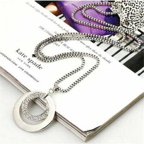 Classic Long Chain Women Crystal Rhinestone Silver Color Pendant Necklace Trendy Gift