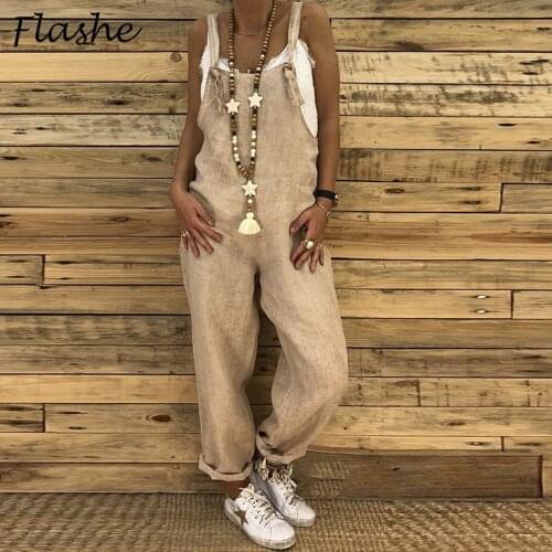 Womens Fashion Casual Loose Suspender Jumpsuit Large Size Suspender Pants Womens Solid Color Jumpsuit Plus Size Free Shipping