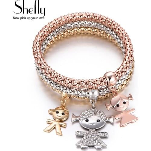 3pc/set Adjustable Popcorn Chain Bracelets For Women Figure Girl Charm Bracelets & Bangles Gold Silver Color Fashion Jewelry