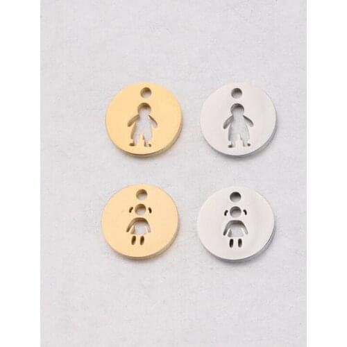 10pcs/Lot Stainless Steel Mirror Polish Hollow Out Cute Boy and Girl DIY Charms for Jewelry Making Accessory Couple Gift